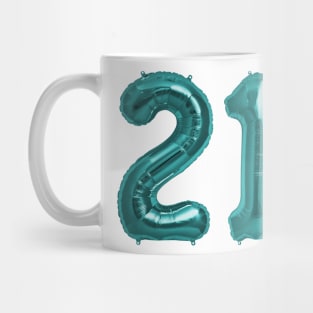 Aqua Blue 21st Birthday Metallic Helium Balloons Numbers Mug